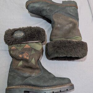 Anfibio Nubuck Suede Sheepskin Country Cabin Scene Multi Colour Boots Sz 6.5